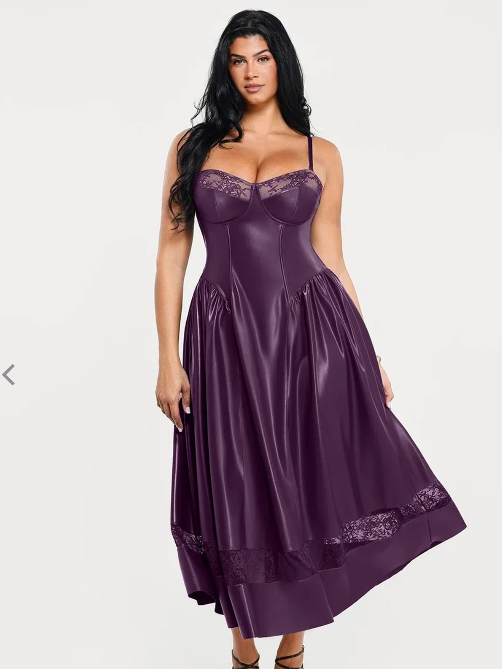 Dark purple faux leather midi dress